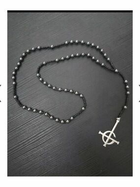 NEW Ghost the Band Long Rosary style Necklace Black
